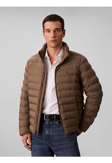 Chaqueta Chocolate Puffer De Peso Medio Con Capota Y Cierre De Cremallera Calvin Klein