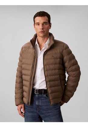 Chaqueta Chocolate Puffer De Peso Medio Con Capota Y Cierre De Cremallera Calvin Klein