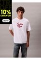 Camiseta Blanca De Algodón Grueso Con Logo Cursivo Calvin Klein de Calvin Klein