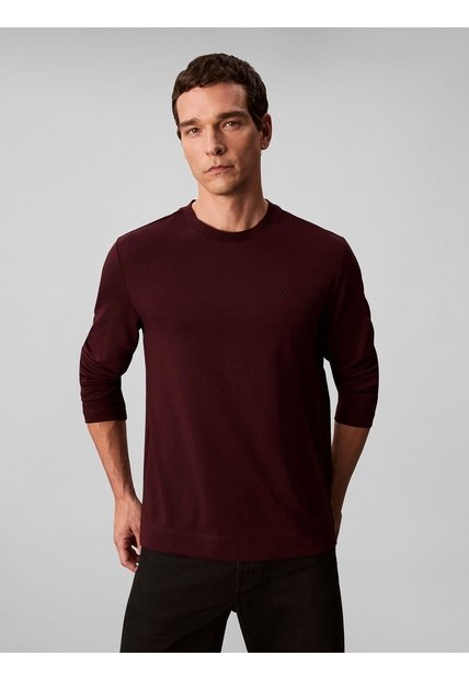 Camiseta Chocolate De Manga Larga De Algodón Premium En Tejido Interlock Calvin Klein