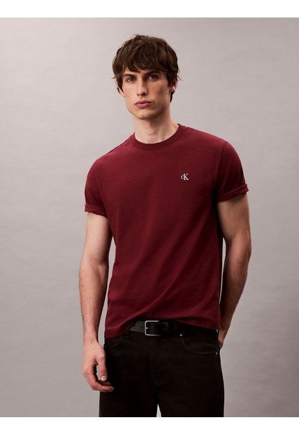 Camiseta Vino Tinto Regular De Manga Corta Con Monograma Bordado Calvin Klein