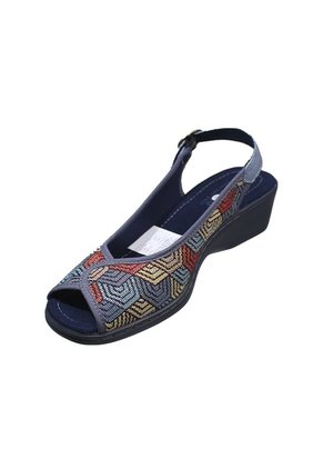 Sandalia Romulo Textil Combinado Para Mujer Tacón Corrido