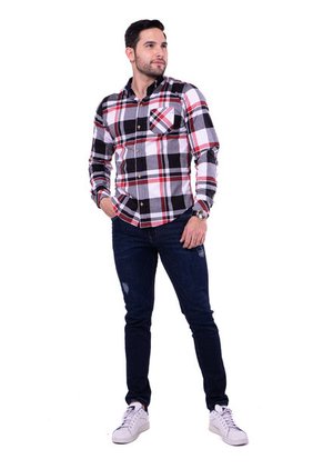 Camisa Manga Larga Popelina Cuadros Rojo Y Negro
