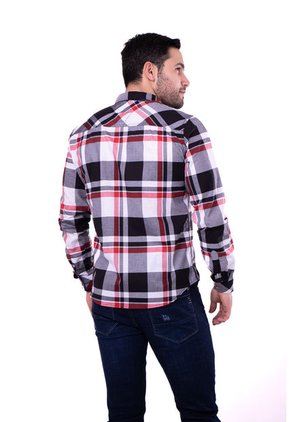 Camisa Manga Larga Popelina Cuadros Rojo Y Negro