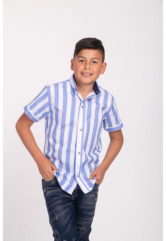 Camisa Niño Rayas Clasicas Azul Bebe  Deusero Camisas Deusero