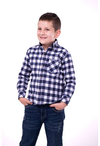 Camisa Leñadora Niño Cuadro Pequeño Azul Y Blanco Deusero Camisas Deusero