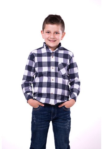 Camisa Leñadora Niño Cuadro Grande Blanco Y Azul Deusero Camisas Deusero