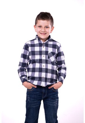 Camisa Leñadora Niño Cuadro Grande Blanco Y Azul Deusero