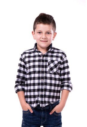 Camisa Leñadora Niño Cuadro Pequeño Blanco Y Negro Deusero
