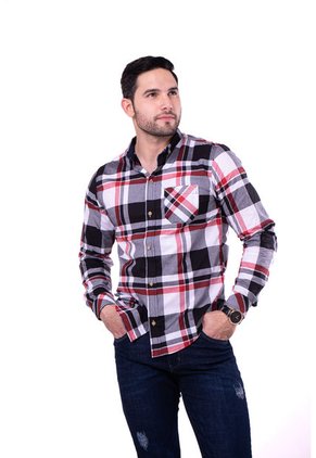 Camisa Manga Larga Popelina Cuadros Rojo Y Negro