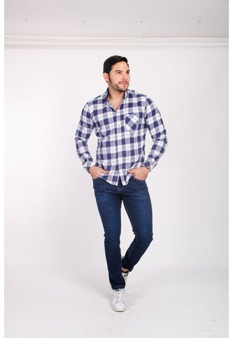 Camisa Manga Larga Popelina Cuadros Blanco Y Azul Camisas Deusero