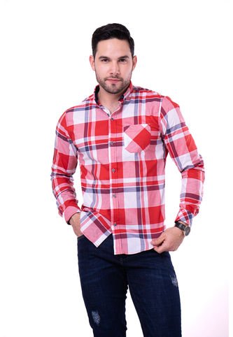 Camisa Manga Larga Popelina Cuadros Blanco Y  Rojo Camisas Deusero