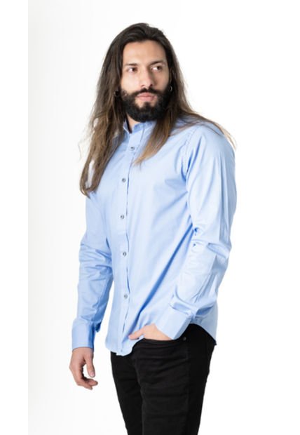 Camisa Manga Larga En Popelina Azul Claro