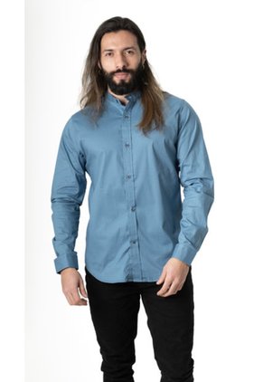 Camisa Manga Larga En Popelina Azul Medio