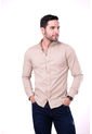 Camisa Manga Larga En Popelina Beige de Camisas Deusero