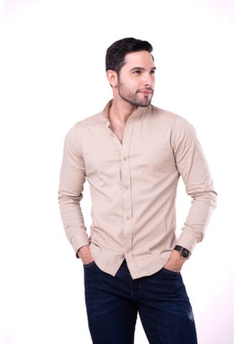 Camisa Manga Larga En Popelina Beige Camisas Deusero