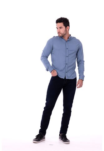 Camisa Chalis Manga Larga Azul Medio Deusero Camisas Deusero