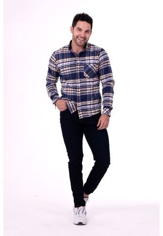 Camisa Leñadora Azul Y Beige Deusero Camisas Deusero