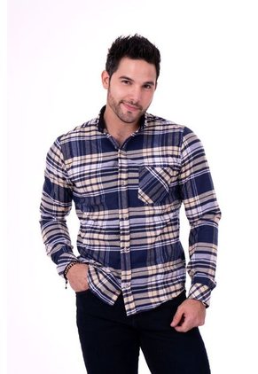 Camisa Leñadora Azul Y Beige Deusero