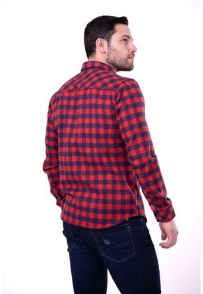 Camisa Leñadora Roja Y Azul Oscuro Deusero