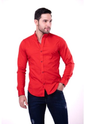 Camisa Manga Larga En Popelina Roja