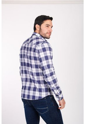 Camisa Manga Larga Popelina Cuadros Blanco Y Azul