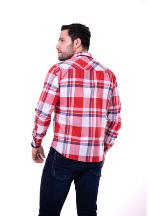 Camisa Manga Larga Popelina Cuadros Blanco Y  Rojo