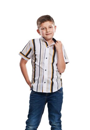 Camisa Niño Rayas  Mostaza Y Negro Deusero