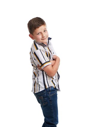 Camisa Niño Rayas  Mostaza Y Negro Deusero