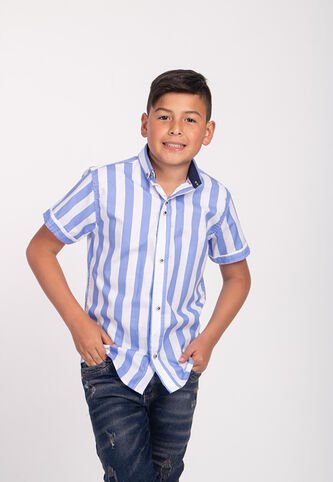 Camisa Niño Rayas Clasicas Azul Bebe  Deusero Camisas Deusero