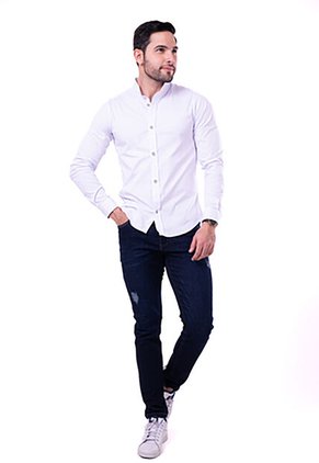 Camisa Manga Larga En Popelina Blanca