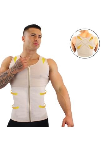 Corrector De Postura Hombre Con Cremallera- Ortopedicos - Alta Compresión En Espalda - Color Piel - Efecto Invisible -Canela By Elvira Burgos - Beige Canela By Elvira Burgos