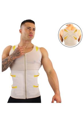 Corrector De Postura Hombre Con Cremallera- Ortopedicos - Alta Compresión En Espalda - Color Piel - Efecto Invisible -Canela By Elvira Burgos - Beige