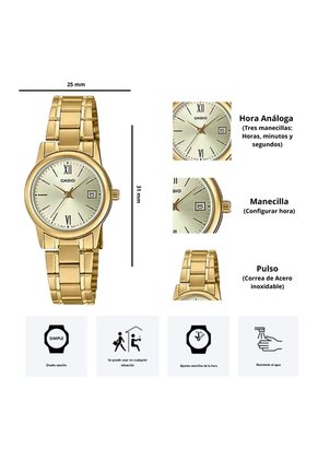 Reloj Casio Dama Modelo LTP-V002G-9B3 Diseño Elegante