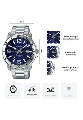 Reloj Casio Modelo MTP-VD01D-2B Diseño Deportivo