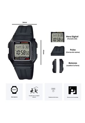 Reloj Casio Modelo F-201WA-1A Diseño Deportivo