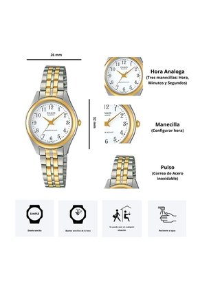 Reloj Casio Modelo LTP-1129G-7B Para Dama Diseño Elegante