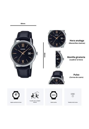 Reloj Casio MTP-V002L-1B3 Diseño Sencillo
