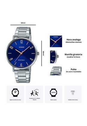 Reloj Casio Dama Modelo LTP-VT01D-2B2 Diseño Elegante