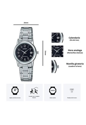 Reloj Casio LTP-V002D-1B Diseño Elegante