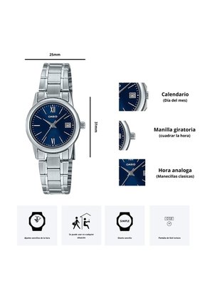 Reloj Casio Modelo LTP-V002D-2B3 Diseño Elegante
