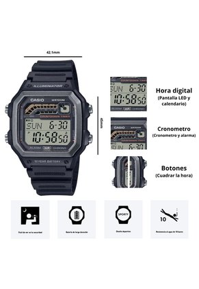 Reloj Casio Referencia WS-1600H-1A Diseño Deportivo