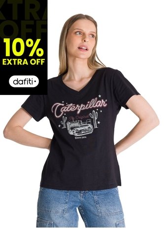 Camiseta Mujer CAT V-NECK GRAPHIC TEE 1 Negro CAT CAT