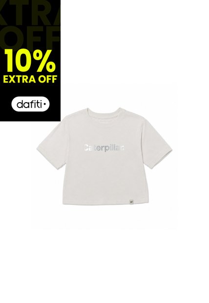 Camiseta Mujer Cat Crop Metallic Graphi Blanco CAT