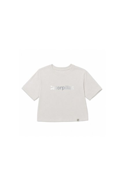 Camiseta Mujer Cat Crop Metallic Graphi Blanco CAT