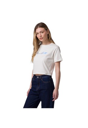 Camiseta Mujer Cat Crop Metallic Graphi Blanco CAT