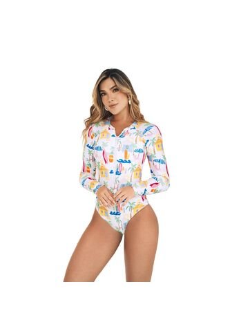 Vestido De Baño Entero Manga  Larga Estampado  Chamela 46055 Chamela