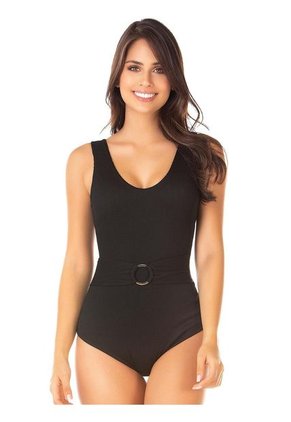 CHAMELA 24515 - Vestidos De Baño Enterizos De Moda Para Mujer - Control Abdominal Unicolor-Negro-Negro-Negro-Naranja