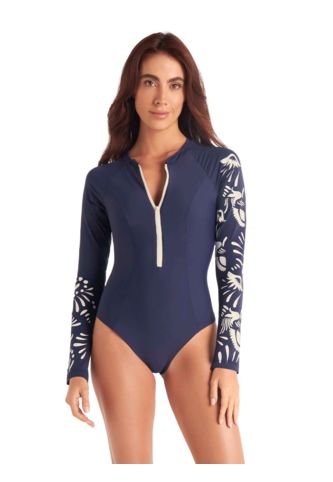 Vestido De Baño Entero Manga Larga AZUL NAVY Chamela 43835 Chamela