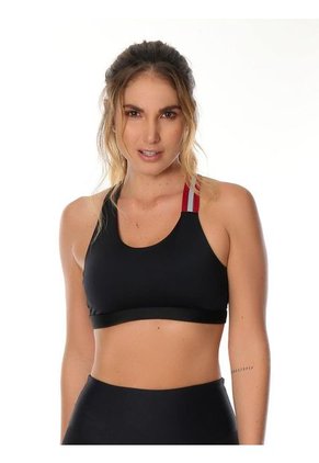 CHAMELA 25776 - Top Deportivo Negro Con Corte Asimétrico - Ropa Deportiva Para Mujer